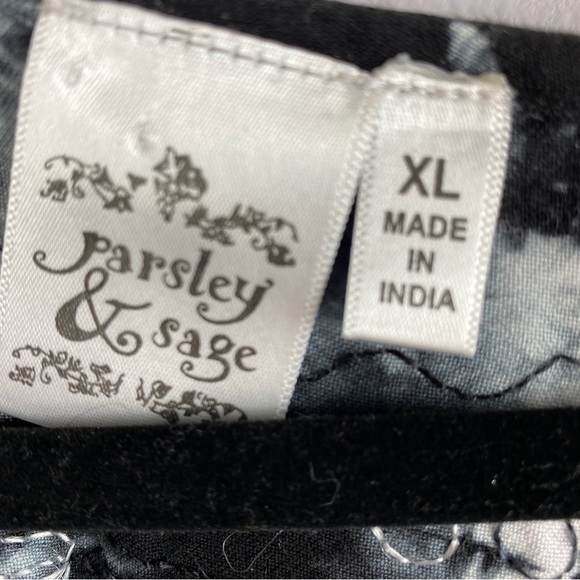 Parsley & Sage Black White Tie Dye Multi Colour Hem Embroidered Button Down XL - Picture 6 of 12